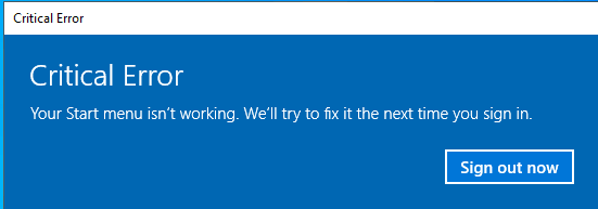 Start menu not working: Critical Error
